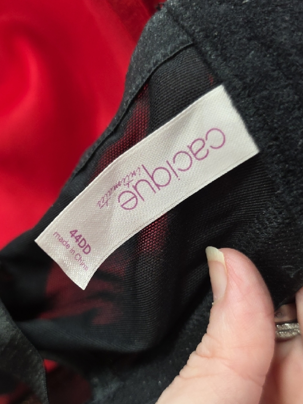 Cacique Red Bra and Brief Set with Black Lace Embroidery - Picture 2 of 3